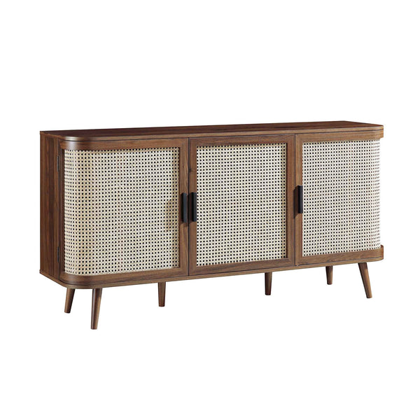 Izzy Curved Rattan Large 3-Door Sideboard, Walnut