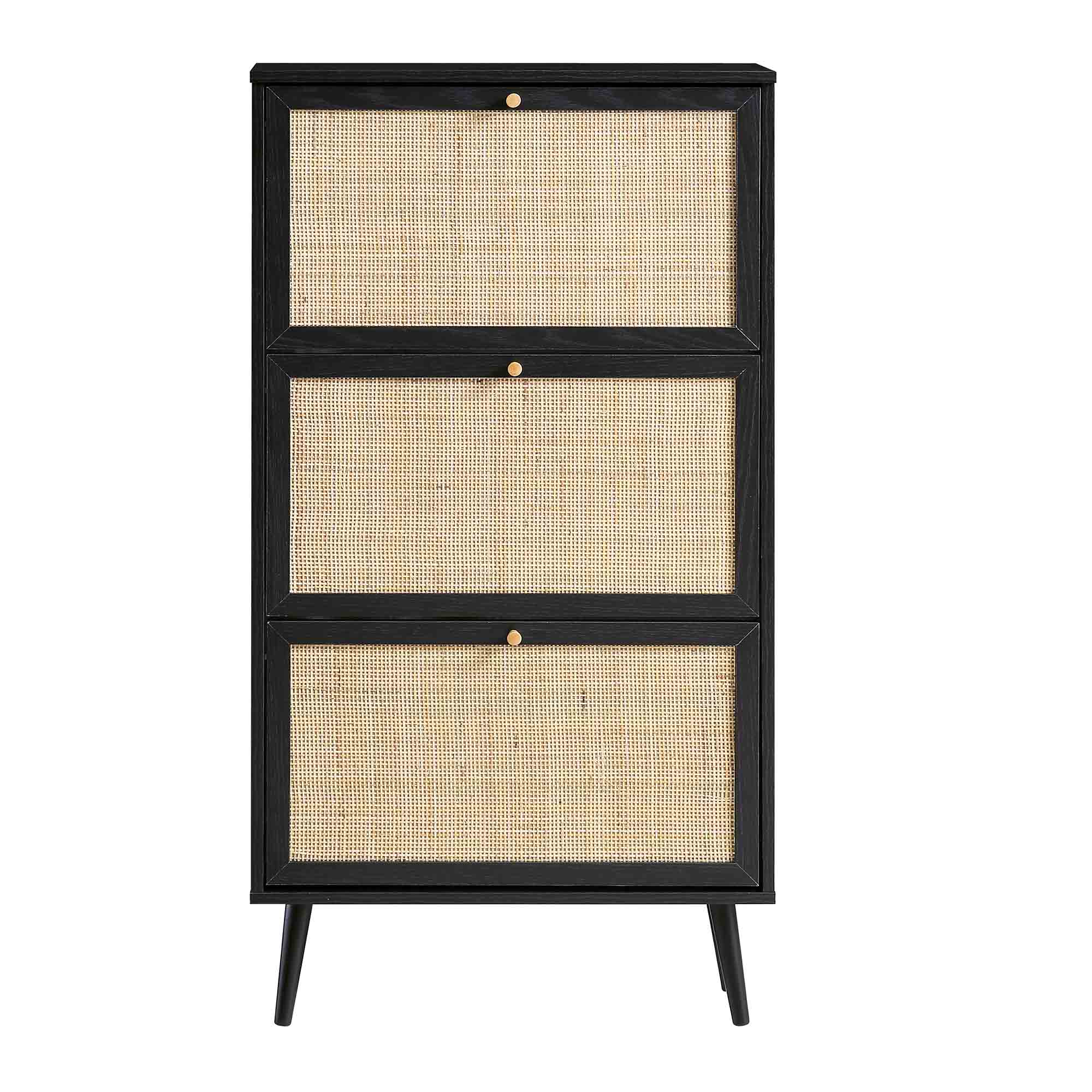 dresser with shoe storage Frances Rattan 3 Tier Shoe Cabinet, Black - daals