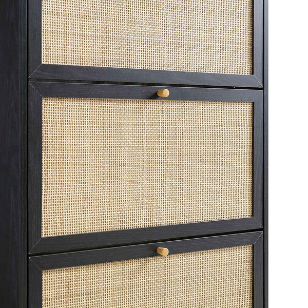 Frances Rattan 3 Tier Shoe Cabinet, Black