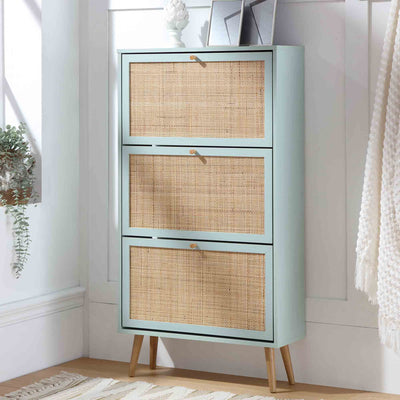 Frances Rattan 3 Tier Shoe Cabinet, Mint