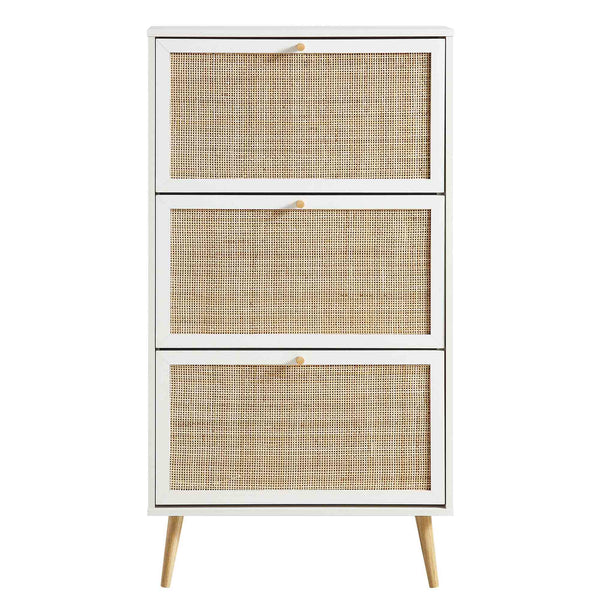 Frances Rattan 3 Tier Shoe Cabinet, White
