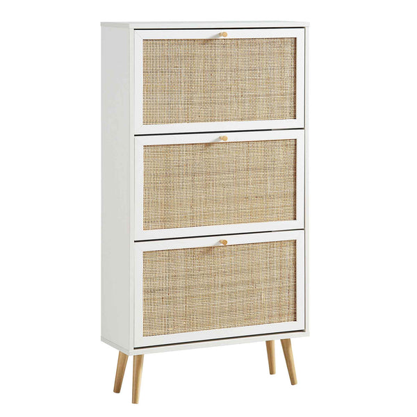 Frances Rattan 3 Tier Shoe Cabinet, White