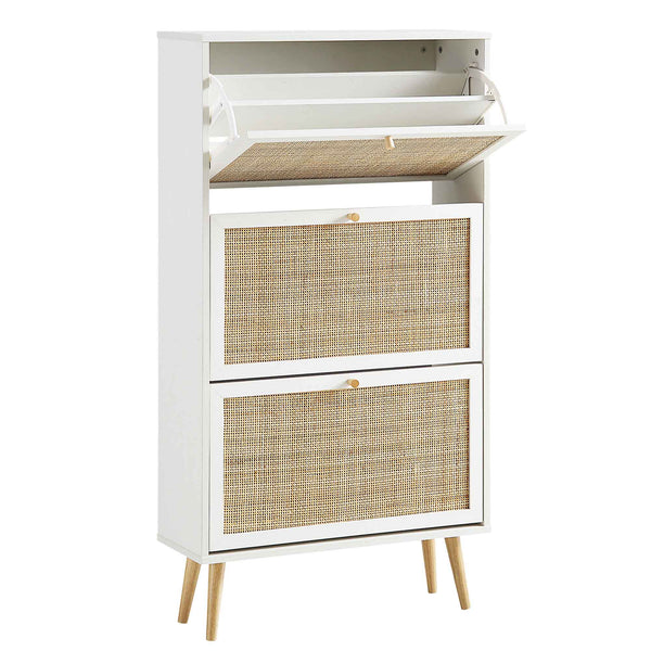 Frances Rattan 3 Tier Shoe Cabinet, White