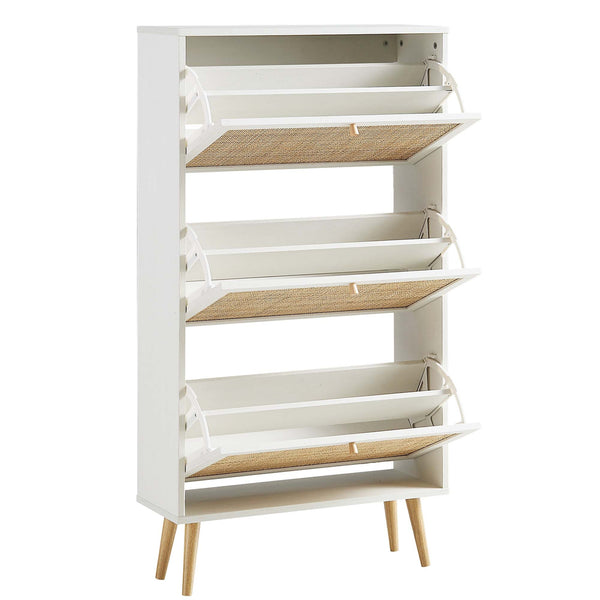 Frances Rattan 3 Tier Shoe Cabinet, White