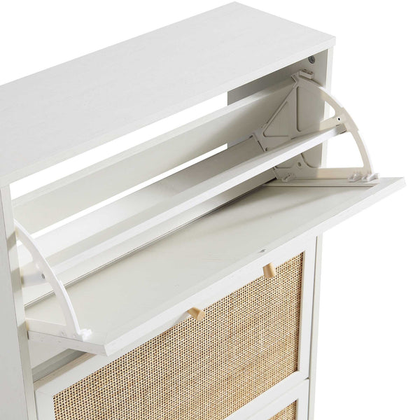 Frances Rattan 3 Tier Shoe Cabinet, White