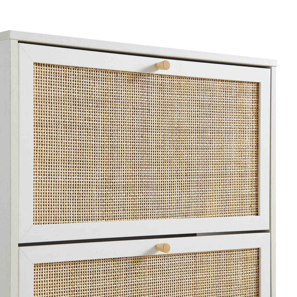 Frances Rattan 3 Tier Shoe Cabinet, White