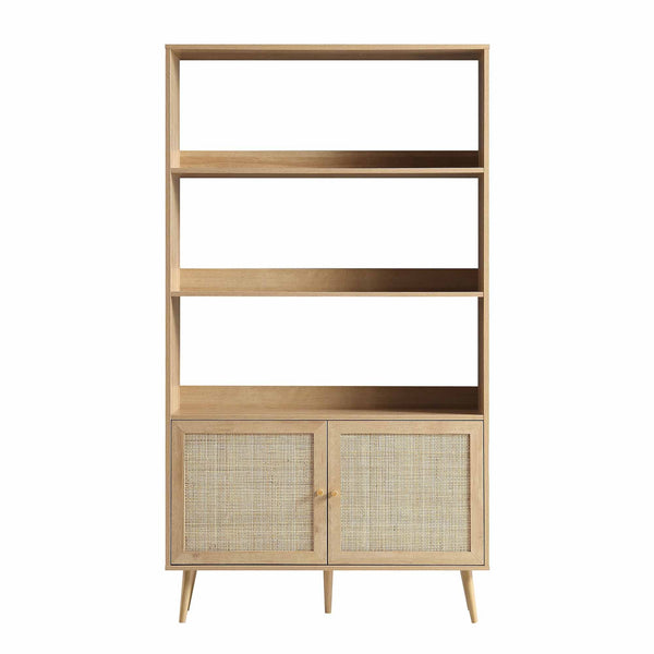 Frances Woven Rattan Bookcase with Doors, Natural