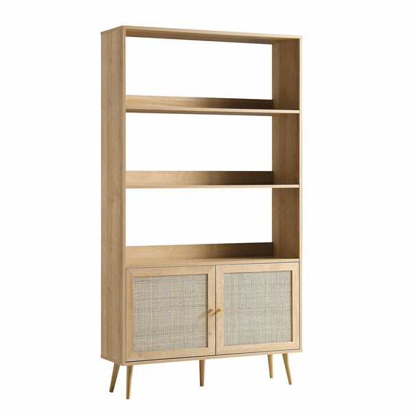 Frances Woven Rattan Bookcase with Doors, Natural