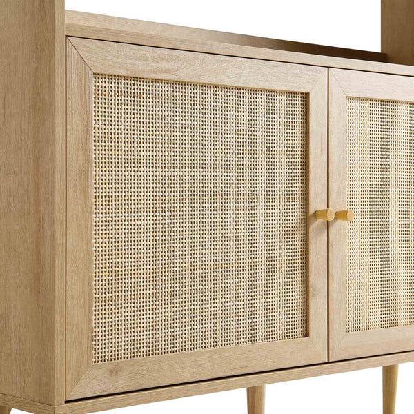 Frances Woven Rattan Bookcase with Doors, Natural