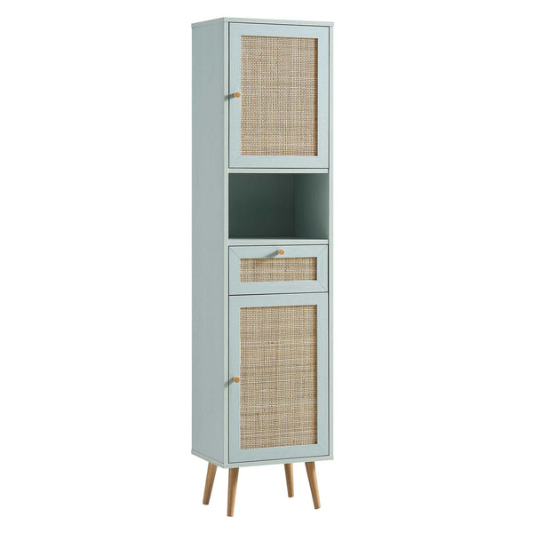 Frances Woven Rattan Tallboy Bathroom Unit, Mint Green