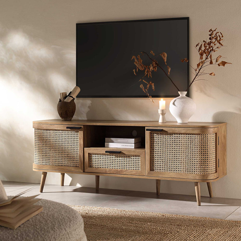Izzy Curved Rattan 59" TV Unit, Natural
