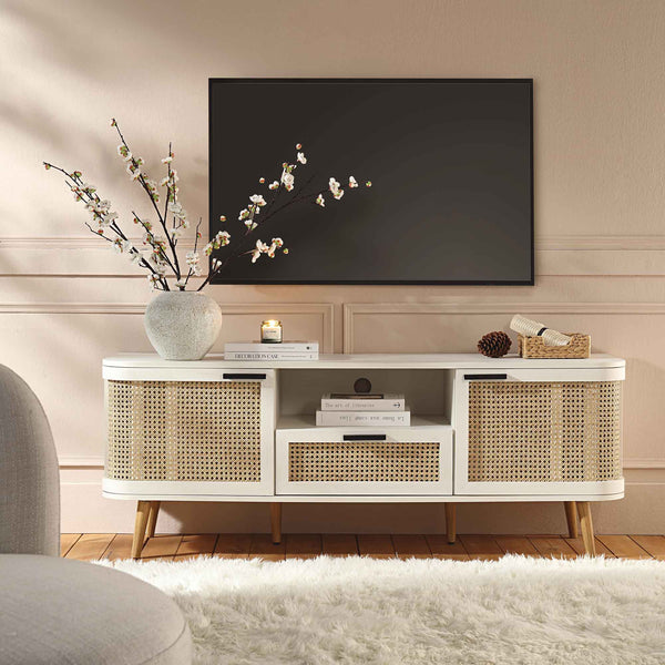 Izzy Curved Rattan 59" TV Unit, White