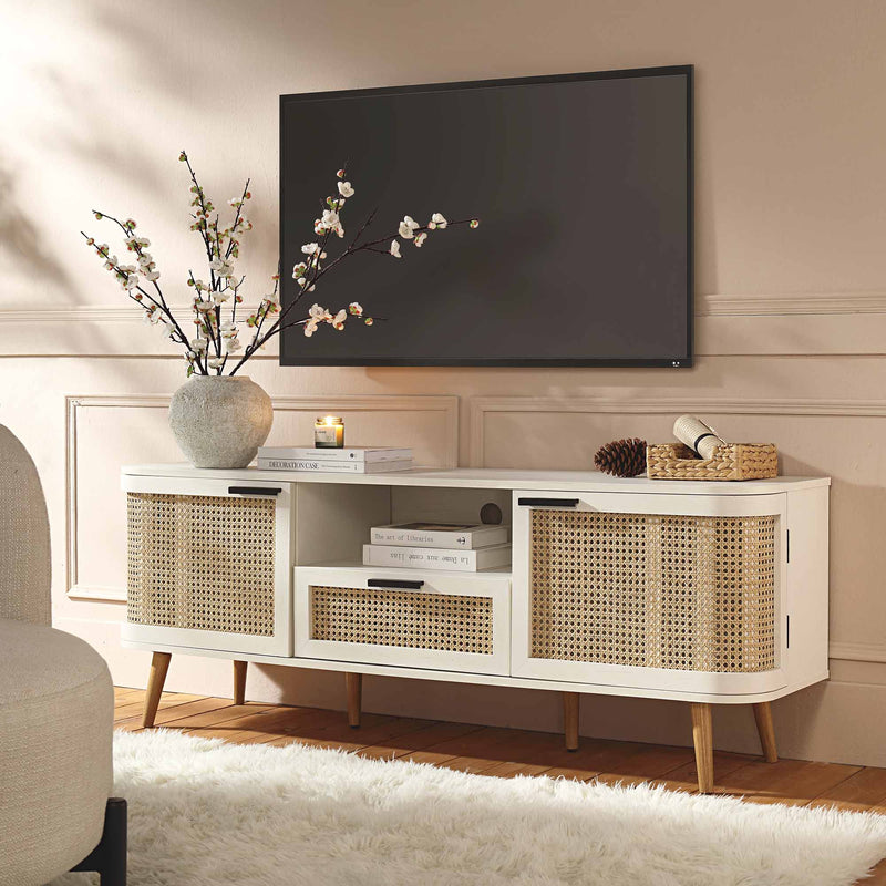 Izzy Curved Rattan 59" TV Unit, White
