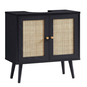 Frances Woven Rattan 2-Door Bathroom Undersink Cabinet, Black