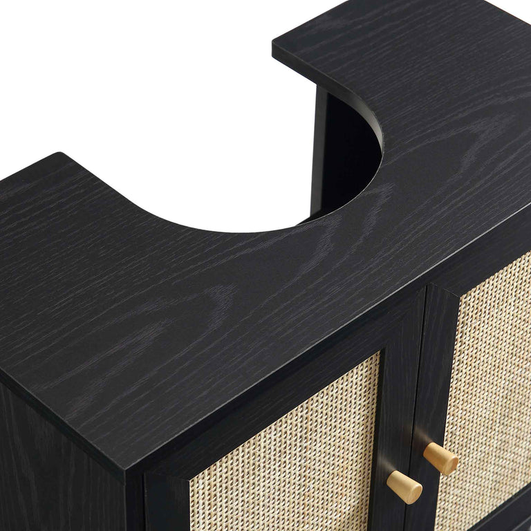Frances Woven Rattan 2-Door Bathroom Undersink Cabinet, Black | daals.com