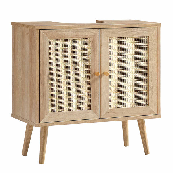Frances Woven Rattan 2-Door Bathroom Undersink Cabinet, Natural