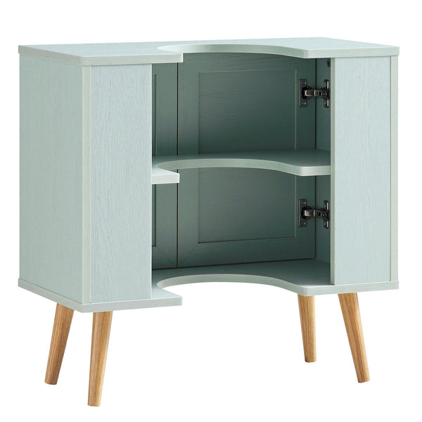 Frances Woven Rattan 2-Door Bathroom Undersink Cabinet, Mint Green