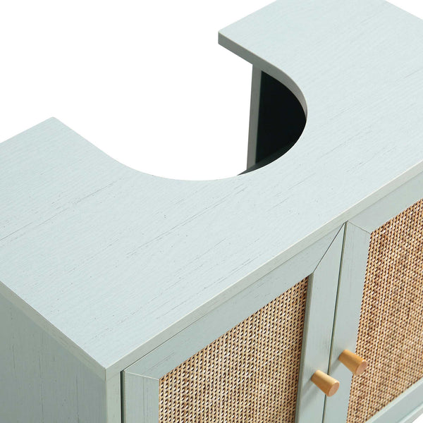 Frances Woven Rattan 2-Door Bathroom Undersink Cabinet, Mint Green