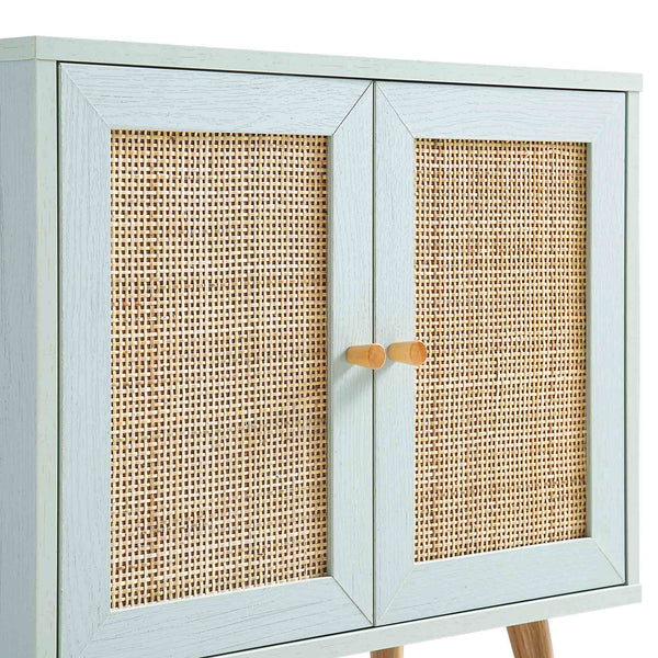 Frances Woven Rattan 2-Door Bathroom Undersink Cabinet, Mint Green