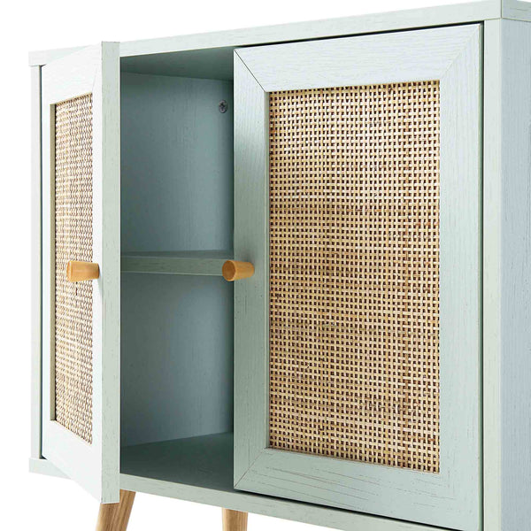 Frances Woven Rattan 2-Door Bathroom Undersink Cabinet, Mint Green