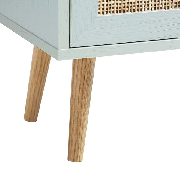 Frances Woven Rattan 2-Door Bathroom Undersink Cabinet, Mint Green