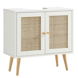 Frances Woven Rattan 2-Door Bathroom Undersink Cabinet, White