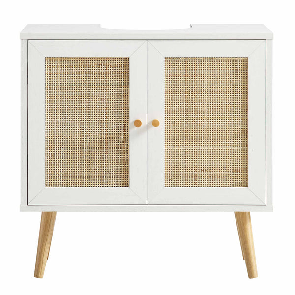 Frances Woven Rattan 2-Door Bathroom Undersink Cabinet, White