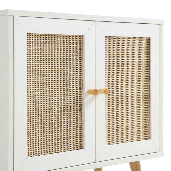 Frances Woven Rattan 2-Door Bathroom Undersink Cabinet, White