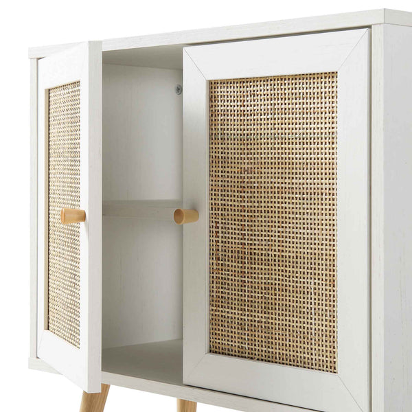 Frances Woven Rattan 2-Door Bathroom Undersink Cabinet, White