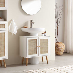 Frances Woven Rattan 2-Door Bathroom Undersink Cabinet, White