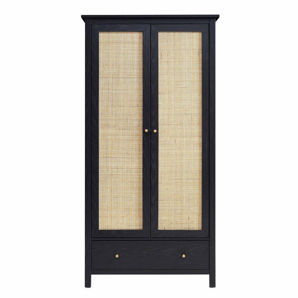 Frances Rattan Double Closet with 1 Drawer, Black