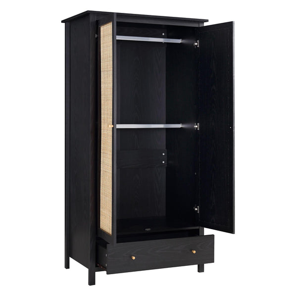 Frances Rattan Double Closet with 1 Drawer, Black