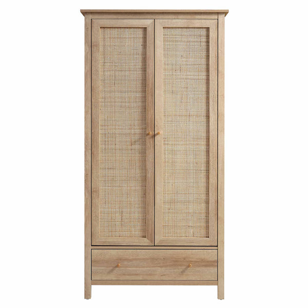Frances Rattan Double Closet with 1 Drawer, Natural