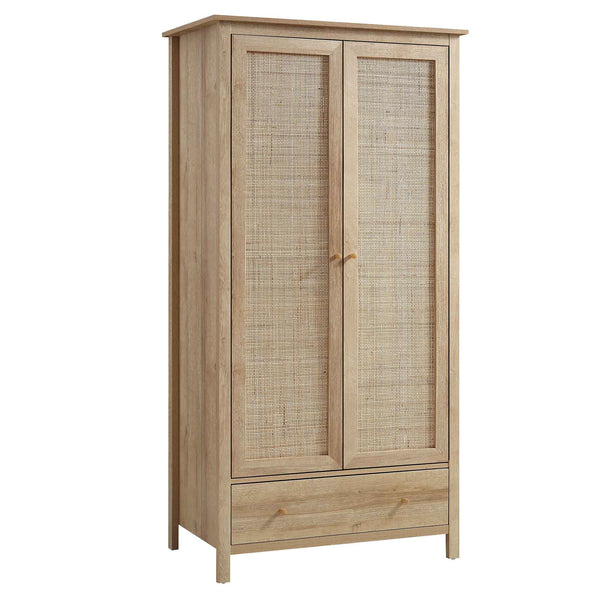 Frances Rattan Double Closet with 1 Drawer, Natural