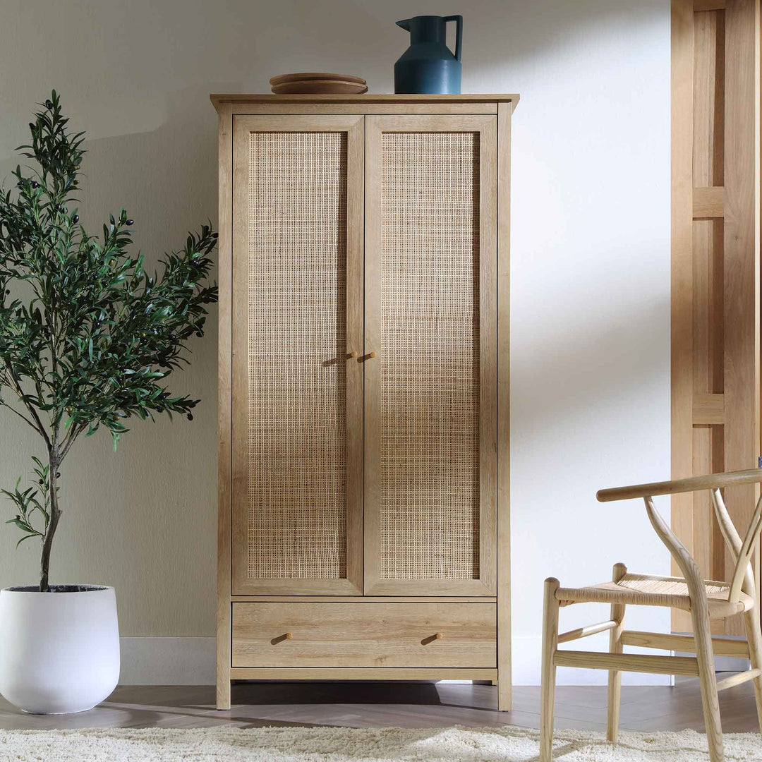 Frances Rattan Double Closet with 1 Drawer, Natural | daals.com