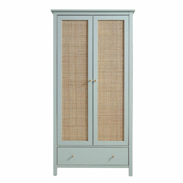Frances Rattan Double Closet with 1 Drawer, Mint