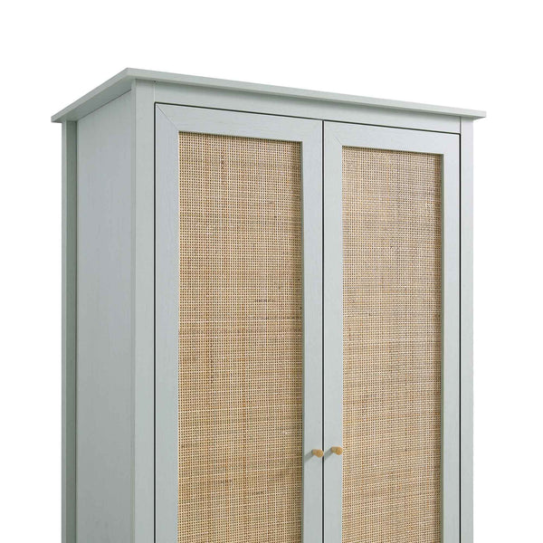 Frances Rattan Double Closet with 1 Drawer, Mint