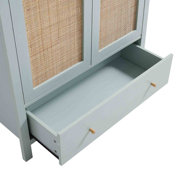 Frances Rattan Double Closet with 1 Drawer, Mint