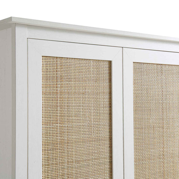 Frances Rattan Double Closet with 1 Drawer, White