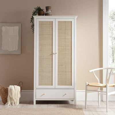 Frances Rattan Double Closet with 1 Drawer, White
