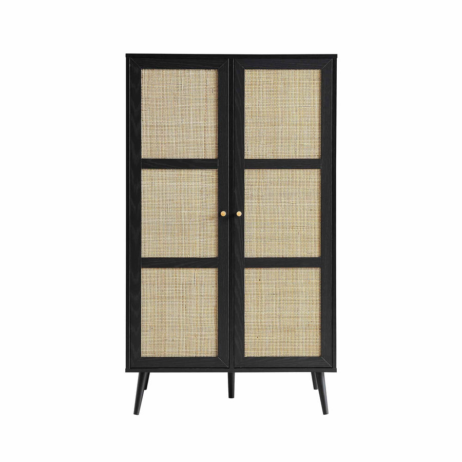 Frances Woven Rattan Compact Double Closet, Black | daals.com