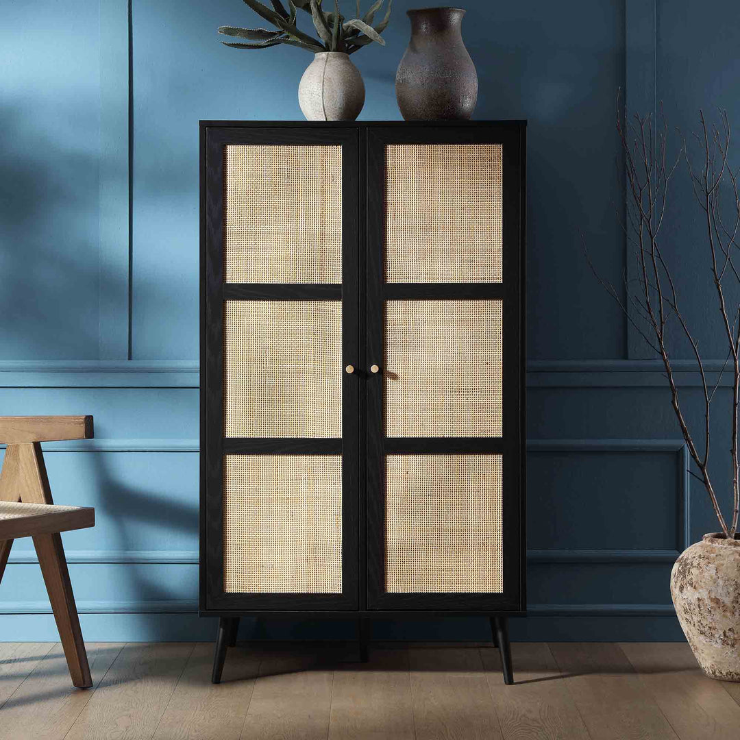 Frances Woven Rattan Compact Double Closet, Black | daals.com