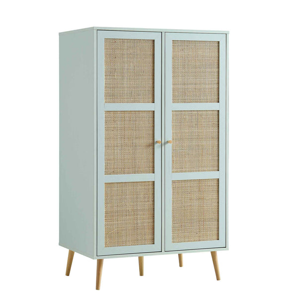 Frances Woven Rattan Compact Double Closet, Mint Green