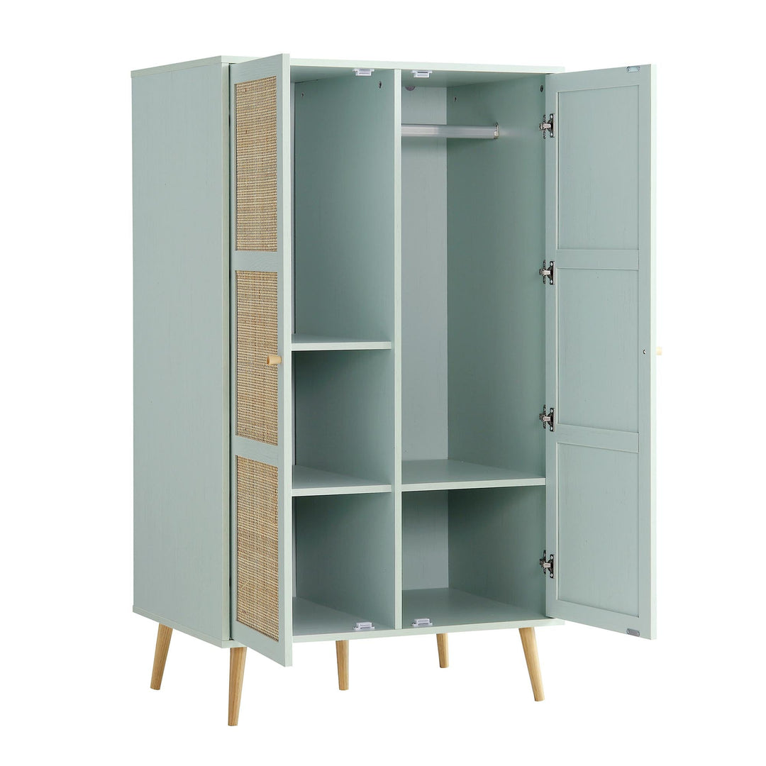 Frances Woven Rattan Compact Double Closet, Mint Green | daals.com