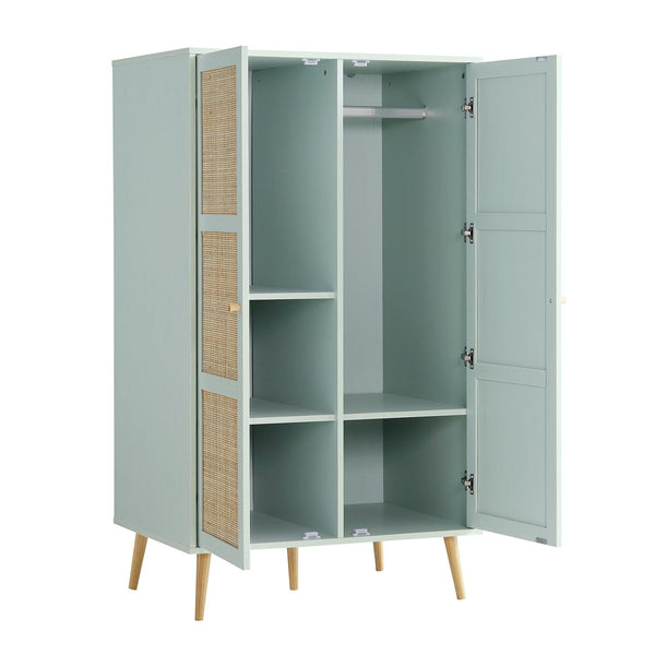 Frances Woven Rattan Compact Double Closet, Mint Green