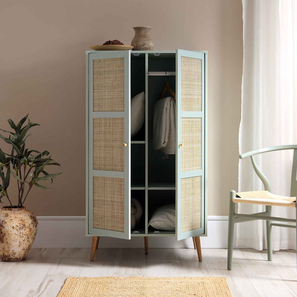 Frances Woven Rattan Compact Double Closet, Mint Green
