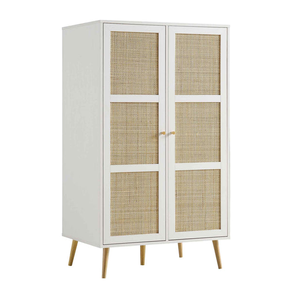 Frances Woven Rattan Compact Double Closet, White