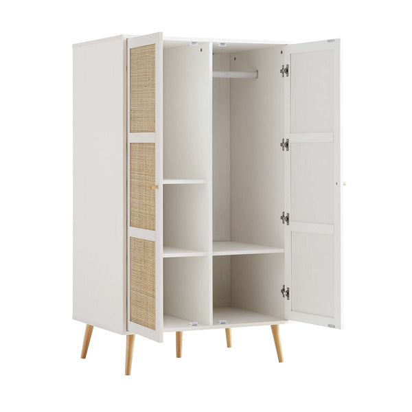 Frances Woven Rattan Compact Double Closet, White