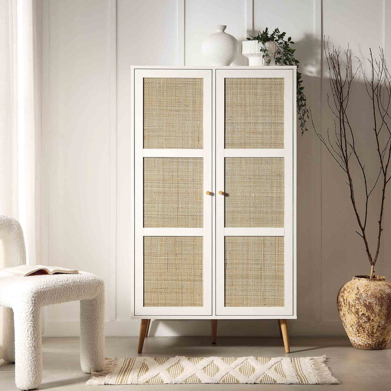 Frances Woven Rattan Compact Double Closet, White