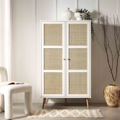 Frances Woven Rattan Compact Double Closet, White